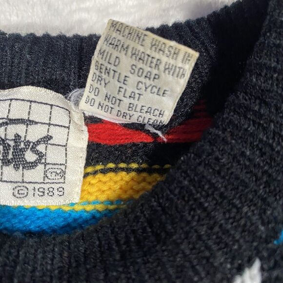 Vtg Knit Works Sweater Hearts Stripes Mixed Media Oversized Crew Neck Women's M - Picture 3 of 7